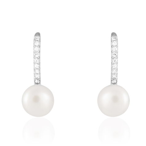 Boucles D'oreilles Pendantes Gwaldys Argent  Perle De Culture Et Oxyde - Boucles d'oreilles fantaisie Femme | Histoire d’Or