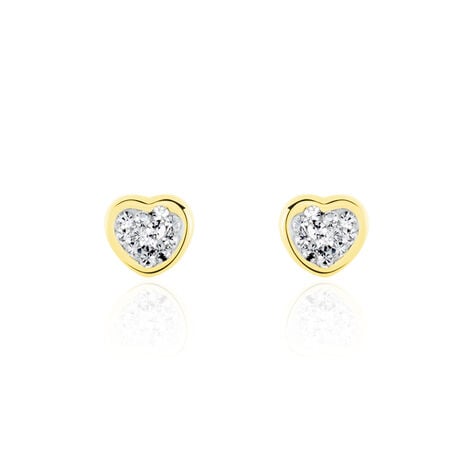 Boucles D'oreilles Puces Daria Cœur 0 Or Jaune Strass - Clous d'oreilles Famille | Histoire d’Or