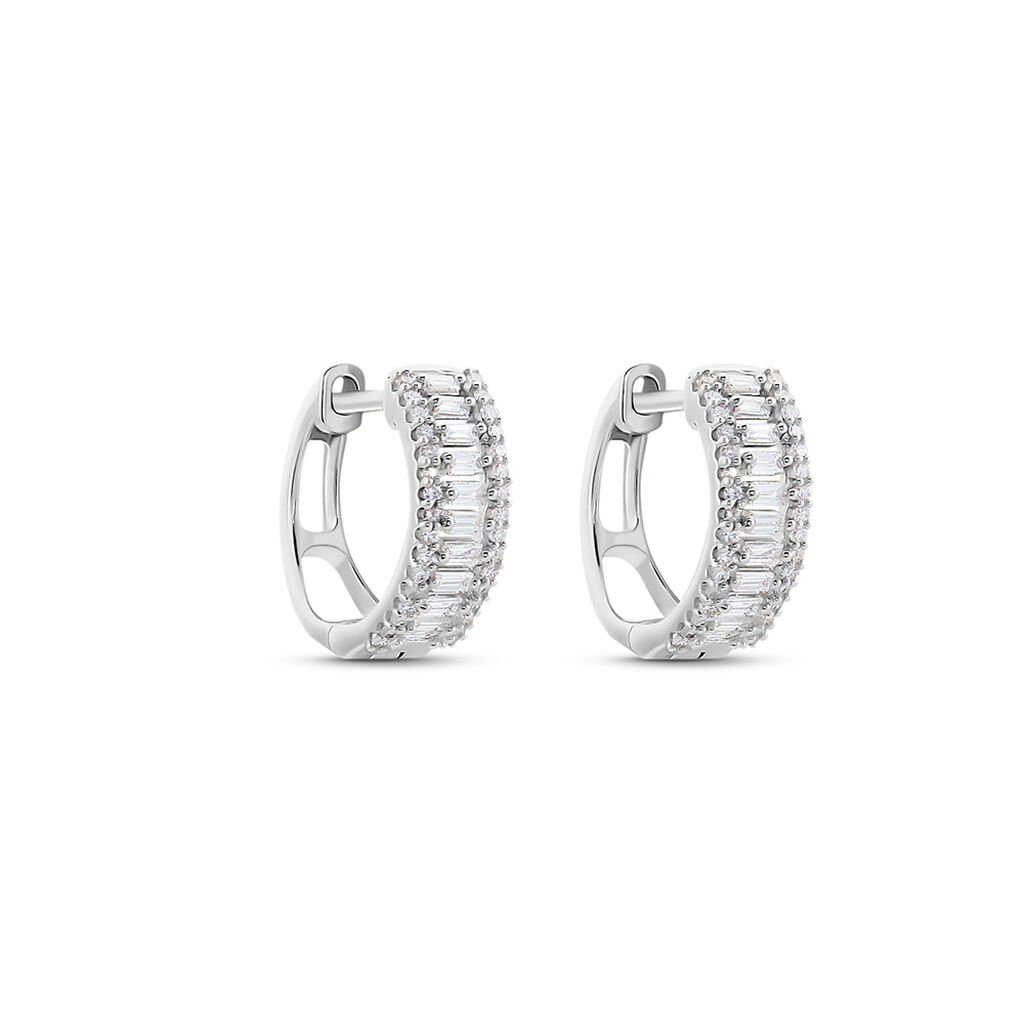 Creoles Or Blanc 1986 Diamants - Boucles d'oreilles cr&eacute;oles Femme | Histoire d&rsquo;Or