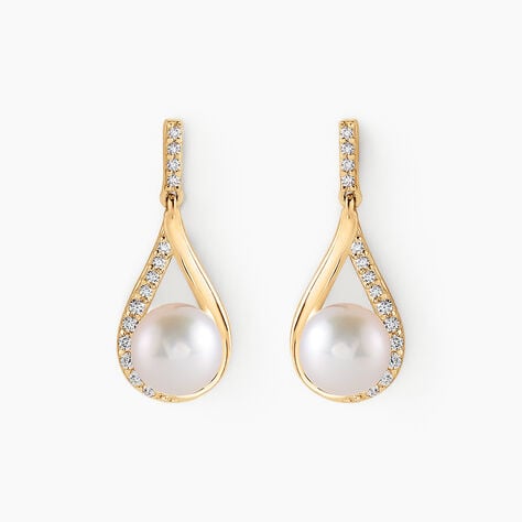 Boucles D'oreilles Pendantes Helin Or Jaune Perle De Culture Et Oxyde - Boucles d'oreilles pendantes Femme | Histoire d&rsquo;Or