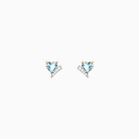 Boucles D'Oreilles Puces Eva Argent Dor&eacute; A L'Or 750/1000 Topaze Oxyde De Zirconium - Clous d'oreilles Femme | Histoire d&rsquo;Or