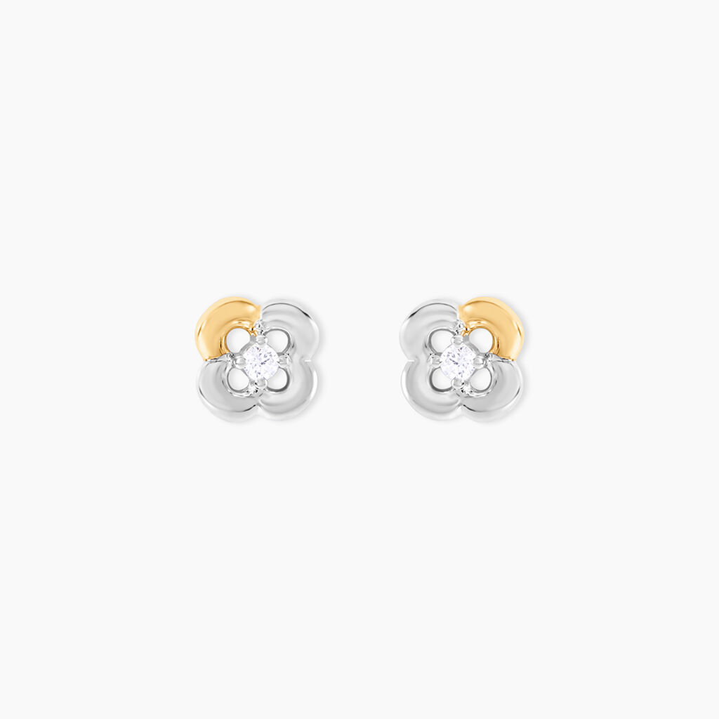 Boucles D'Oreilles Puces Or Jaune Argent Blanc Oxyde De Zirconium - Clous d'oreilles Femme | Histoire d&rsquo;Or