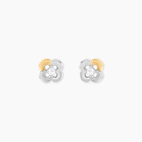 Boucles D'Oreilles Puces Or Jaune Argent Blanc Oxyde De Zirconium - Clous d'oreilles Femme | Histoire d&rsquo;Or