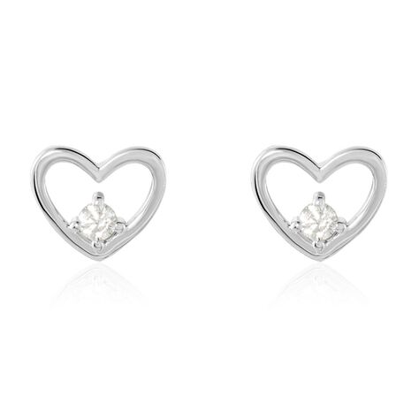 Boucles D'oreilles Puces Argent Blanc Sabino Oxydes De Zirconium - Boucles d'Oreilles Coeur Femme | Histoire d’Or
