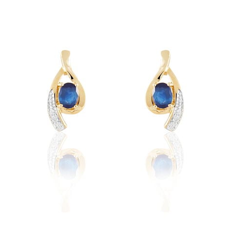 Boucles D'oreilles Puces Sagesse Or Jaune Saphir Et Diamant - Clous d'oreilles Femme | Histoire d&rsquo;Or