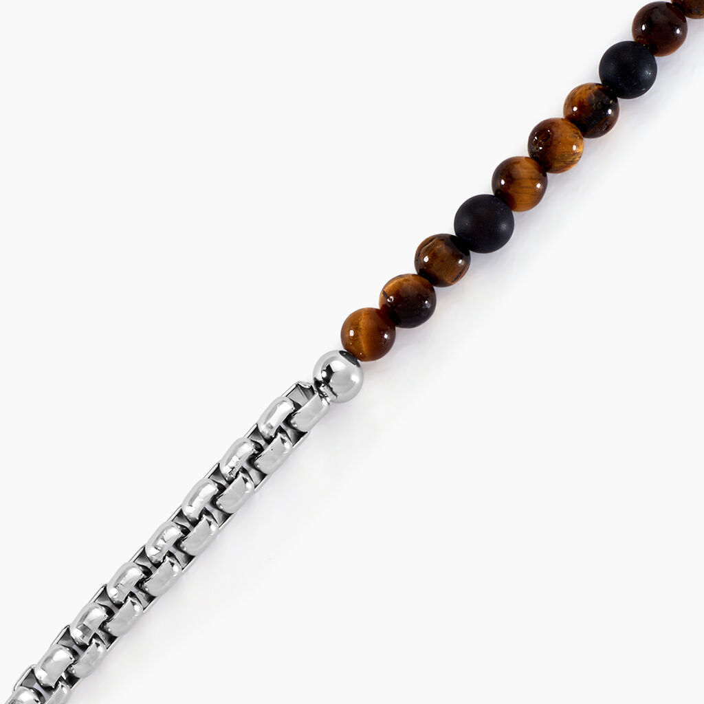 Bracelet Acier Blanc Christiano œil De Tigre Onyx - Bracelets Homme | Histoire d’Or
