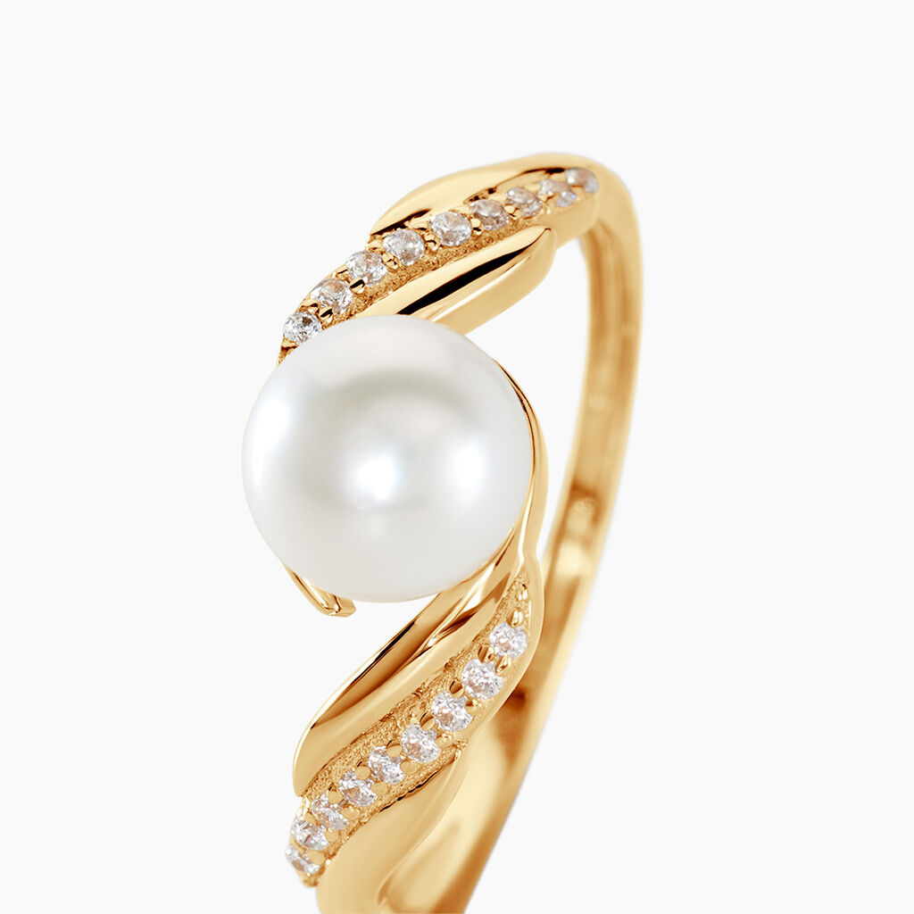Bague Antoinette Or Jaune Perle De Culture Et Oxyde De Zirconium - Bagues solitaires Femme | Histoire d&rsquo;Or