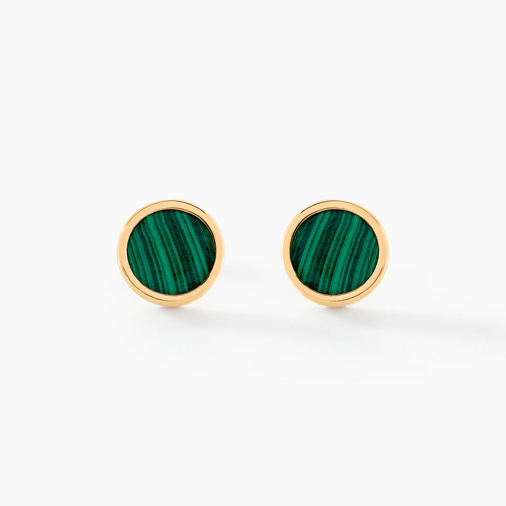 Boucles D'oreilles Puces Lucky Gems Or Jaune Malachite - Clous d'oreilles Femme | Histoire d&rsquo;Or