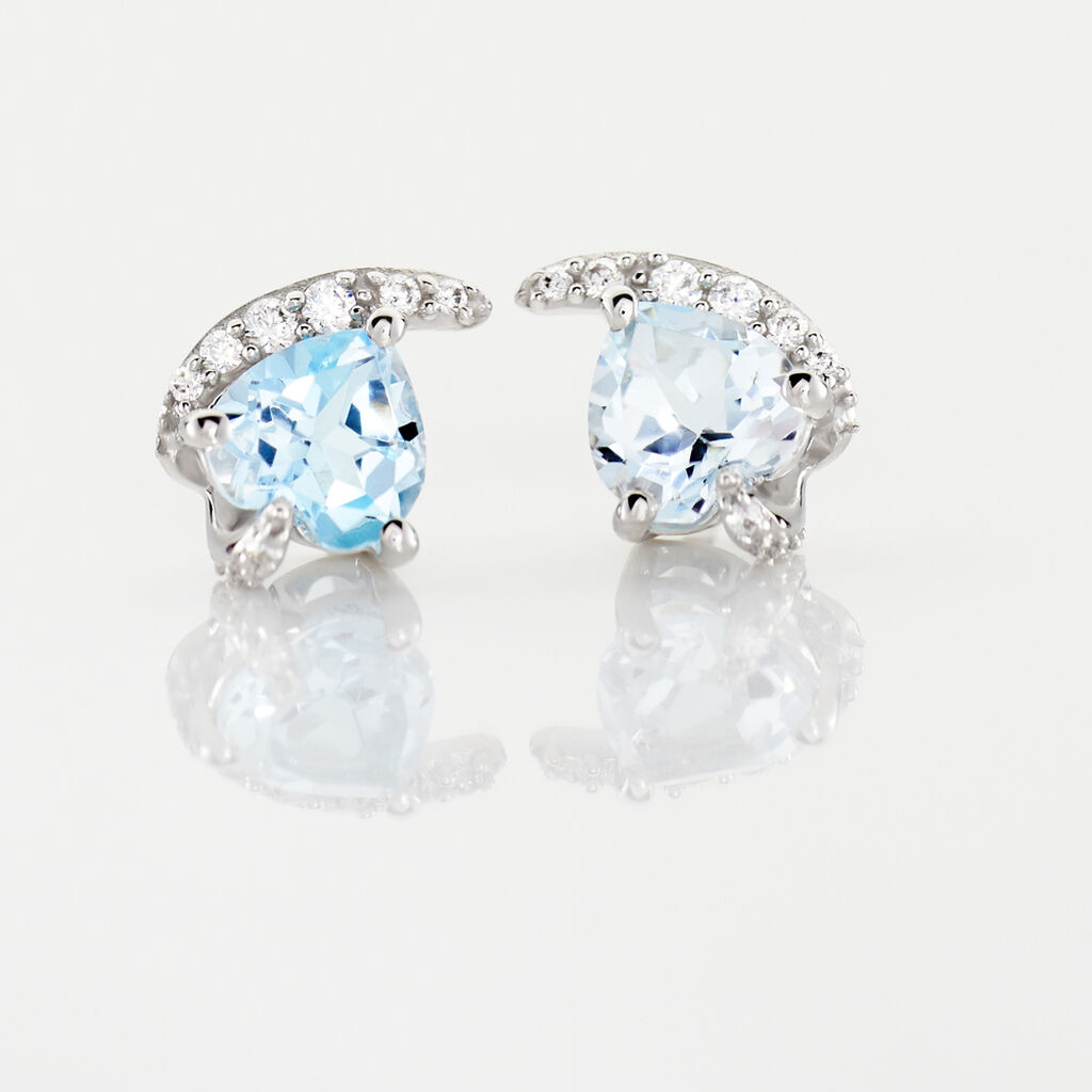 Boucles D'oreilles Puces Coeur In Love Or Blanc Topaze Et Oxyde - Clous d'oreilles Femme | Histoire d’Or