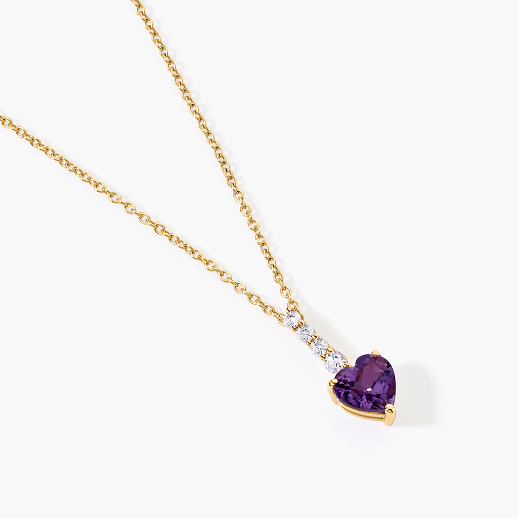 Collier Fany Argent Dor&eacute; A L'Or 750/1000 Am&eacute;thyste Oxyde De Zirconium - F&ecirc;te des m&egrave;res Femme | Histoire d&rsquo;Or