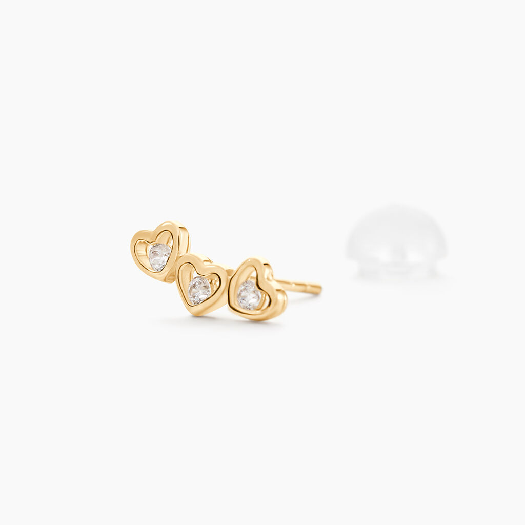 Boucles D'oreilles Puces Daria Coeur Triple Or Jaune Oxyde - Clous d'oreilles Femme | Histoire d&rsquo;Or