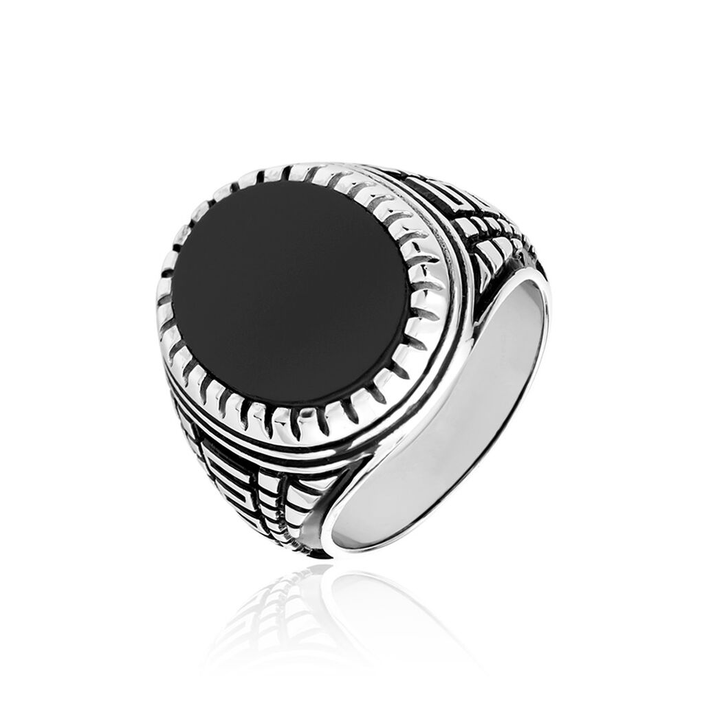 Bague Argent Blanc Thimeo Agathe Noire - Bagues solitaires Homme | Histoire d&rsquo;Or