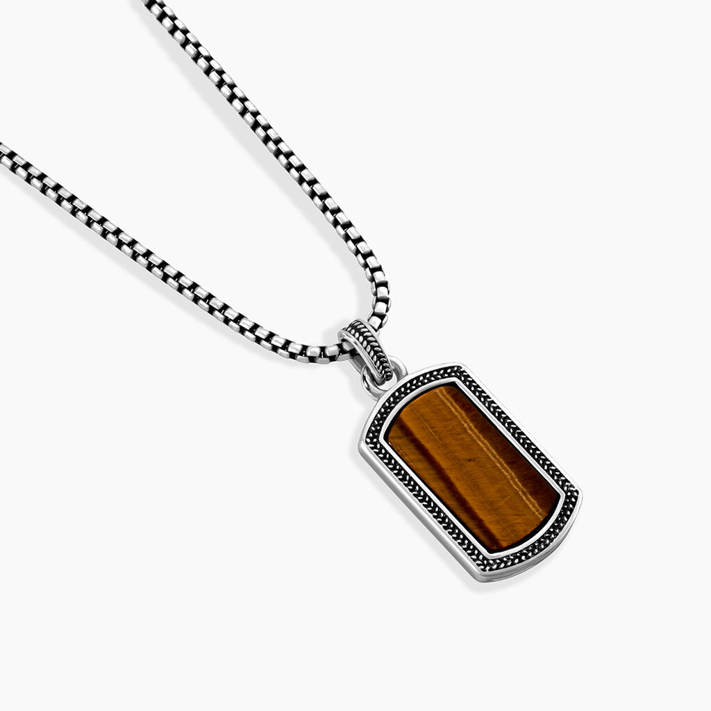 Collier Exode Acier Blanc Oeil De Tigre - F&ecirc;te des p&egrave;res Homme | Histoire d&rsquo;Or