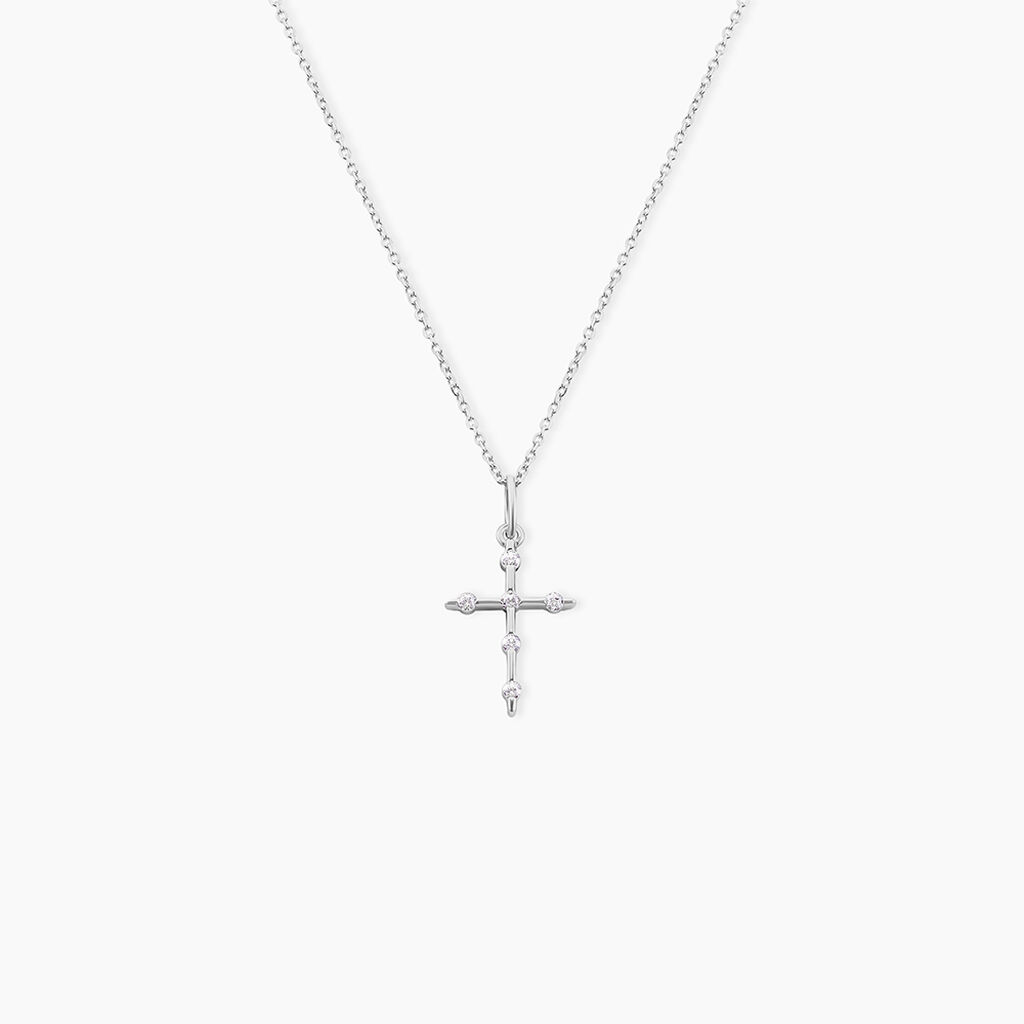Pendentif Canice Croix Or Blanc Oxyde De Zirconium - Pendentifs Communion Famille | Histoire d’Or