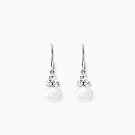 Boucles D'oreilles Pendantes Taissia Or Blanc Perle Culture Et Oxyde - Boucles d'oreilles pendantes Femme | Histoire d&rsquo;Or
