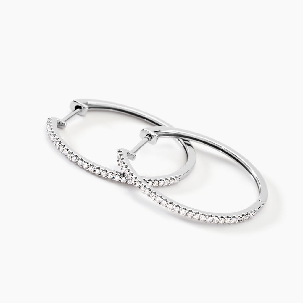 Créoles Aryanna Rondes Or Blanc Diamant - Boucles d'oreilles créoles Femme | Histoire d’Or