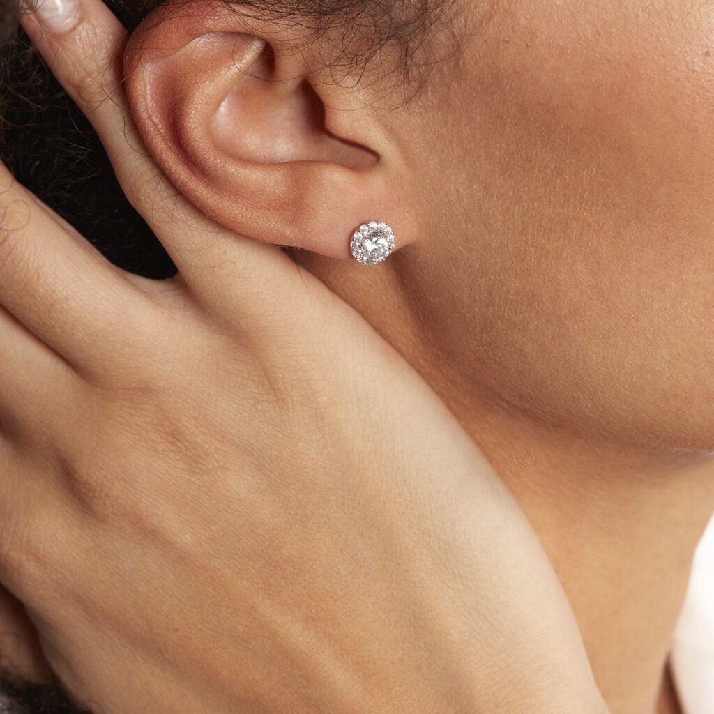 Boucles D'oreilles Puces Eternite Argent Blanc Oxyde De Zirconium - Boucles d'oreilles fantaisie Femme | Histoire d’Or