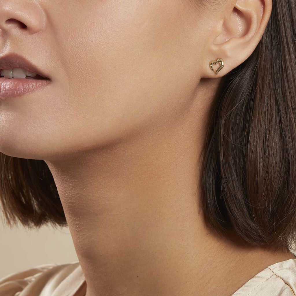 Boucles D'oreilles Puces Anne-maudae Coeurs Or Jaune - Clous d'oreilles Femme | Histoire d’Or