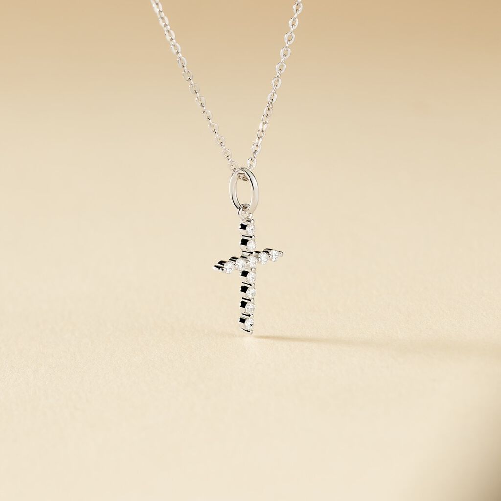 Collier Norine Argent Blanc Oxyde De Zirconium - Colliers Croix Femme | Histoire d’Or