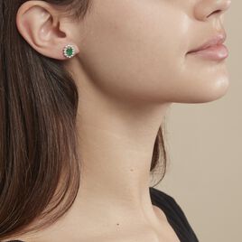 Boucles D'oreilles Puces Vladimir Or Jaune Diamant Et Emeraude - Clous d'oreilles Femme | Histoire d’Or