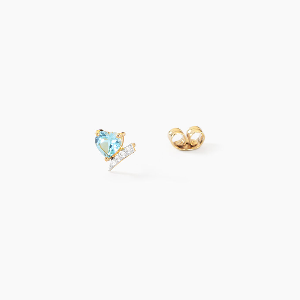 Boucles D'Oreilles Puces Eva Argent Dor&eacute; A L'Or 750/1000 Topaze Oxyde De Zirconium - Clous d'oreilles Femme | Histoire d&rsquo;Or