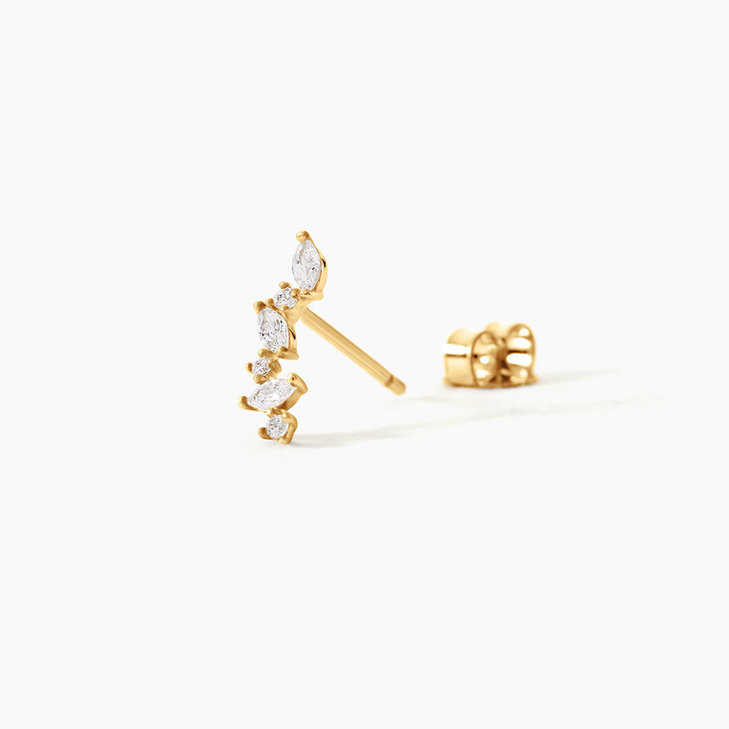 Boucles D'Oreilles Puces Fortunella Argent Dor&eacute; A L'Or 750/1000 Oxyde De Zirconium - Boucles d'oreilles fantaisie Femme | Histoire d&rsquo;Or