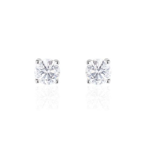 Boucles D'oreilles Puces 4 Griffes Or Blanc Diamant Synthetique - Clous d'oreilles Femme | Histoire d’Or