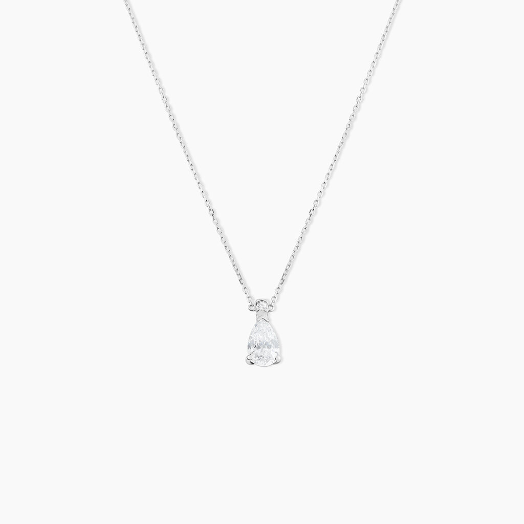 Collier Enis Or Blanc Oxyde De Zirconium Et Olivine - Colliers Femme | Histoire d&rsquo;Or