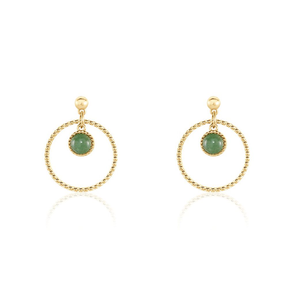 Boucles D’oreilles Pendantes Amalthea Plaqué Or Doré Aventurine Vert