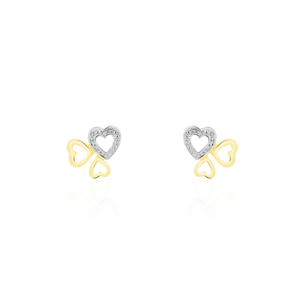 Boucles D'oreilles Puces Anne-maudae Triple Coeurs Or Bicolore - Boucles d'Oreilles Coeur Femme | Histoire d’Or