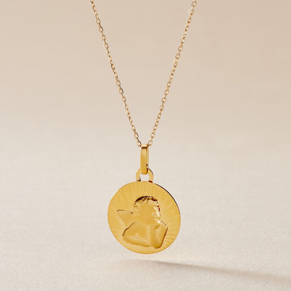 Pendentif Ange Rond Effet Diamante Or Jaune - Pendentifs Baptême Famille | Histoire d’Or