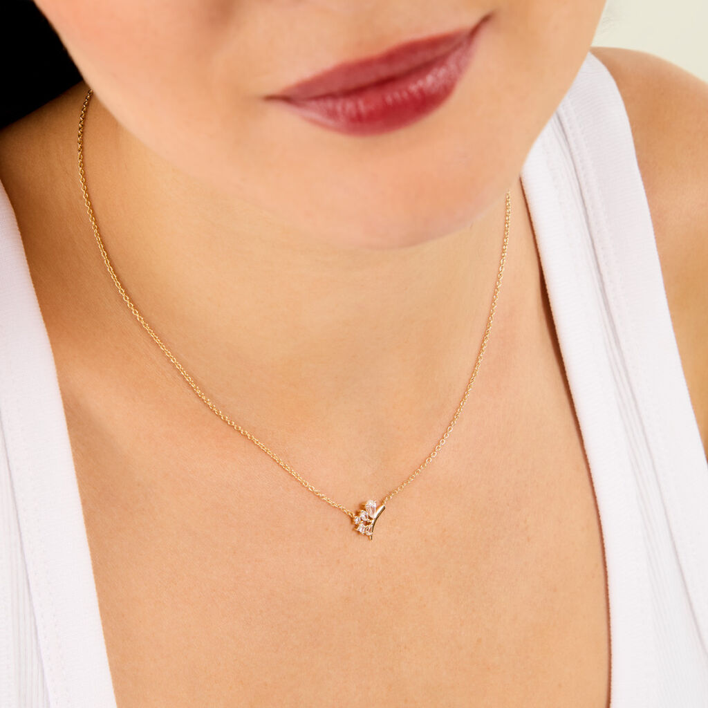 Collier Mevena Argent Dor&eacute; A L'Or 750/1000 Oxyde De Zirconium - Colliers Femme | Histoire d&rsquo;Or
