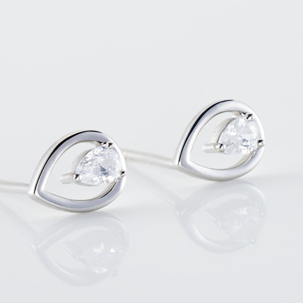 Boucles D'oreilles Puces Argent Blanc Temusio Oxydes De Zirconium - Boucles d'oreilles fantaisie Femme | Histoire d&rsquo;Or