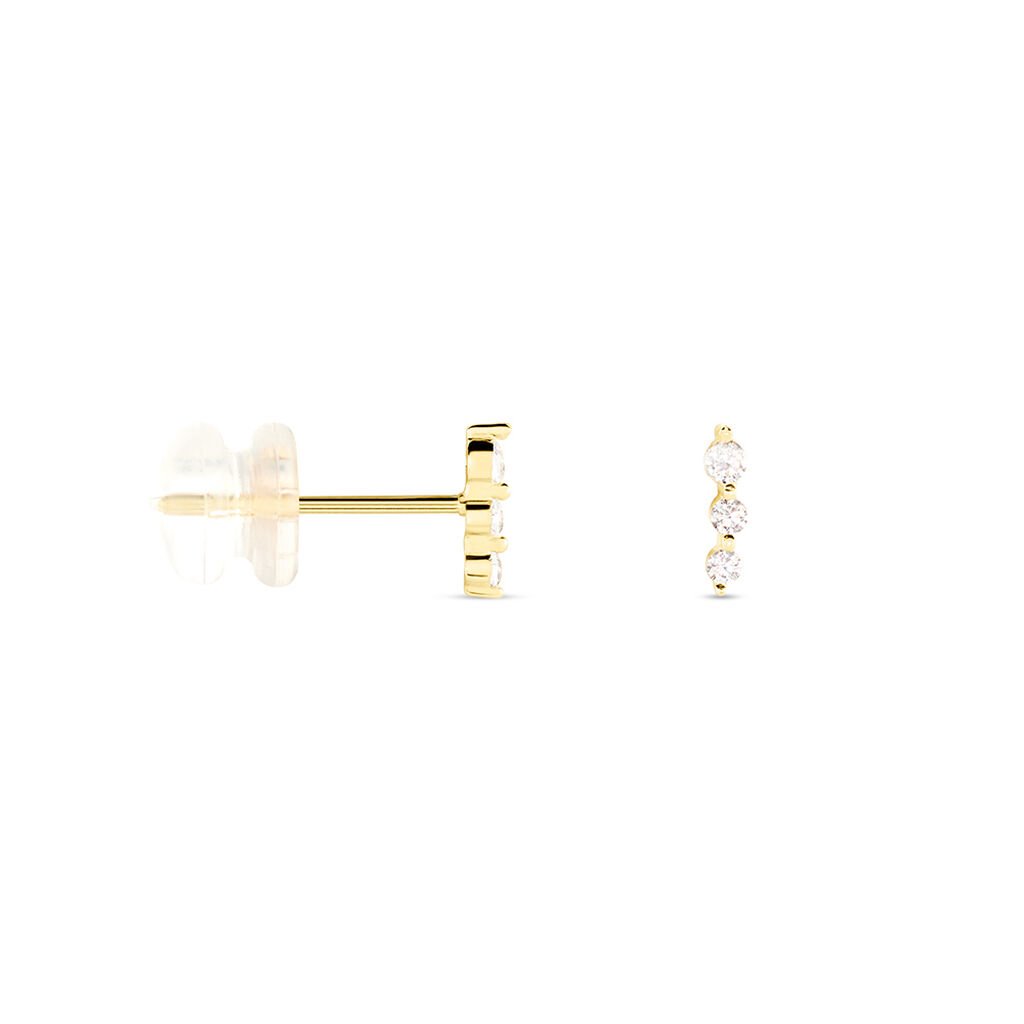 Boucles D'oreilles Puces Tria Or Jaune Oxyde De Zirconium - Clous d'oreilles Femme | Histoire d’Or