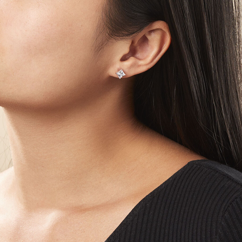Boucles D'oreilles Puces Argent Blanc Alys Oxyde De Zirconium - Boucles d'oreilles fantaisie Femme | Histoire d’Or