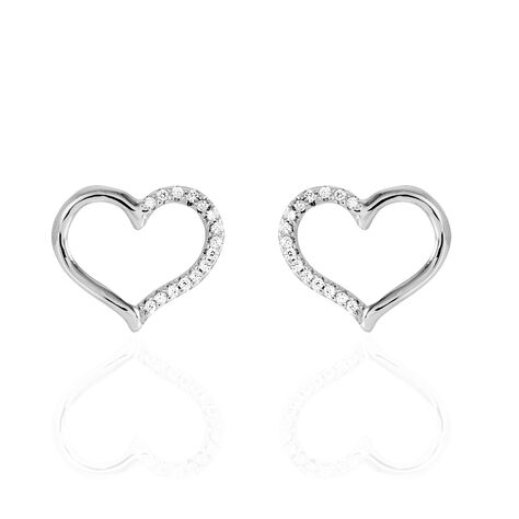 Boucles D'oreilles Puces Salona Argent Blanc Oxyde De Zirconium - Boucles d'Oreilles Coeur Femme | Histoire d’Or