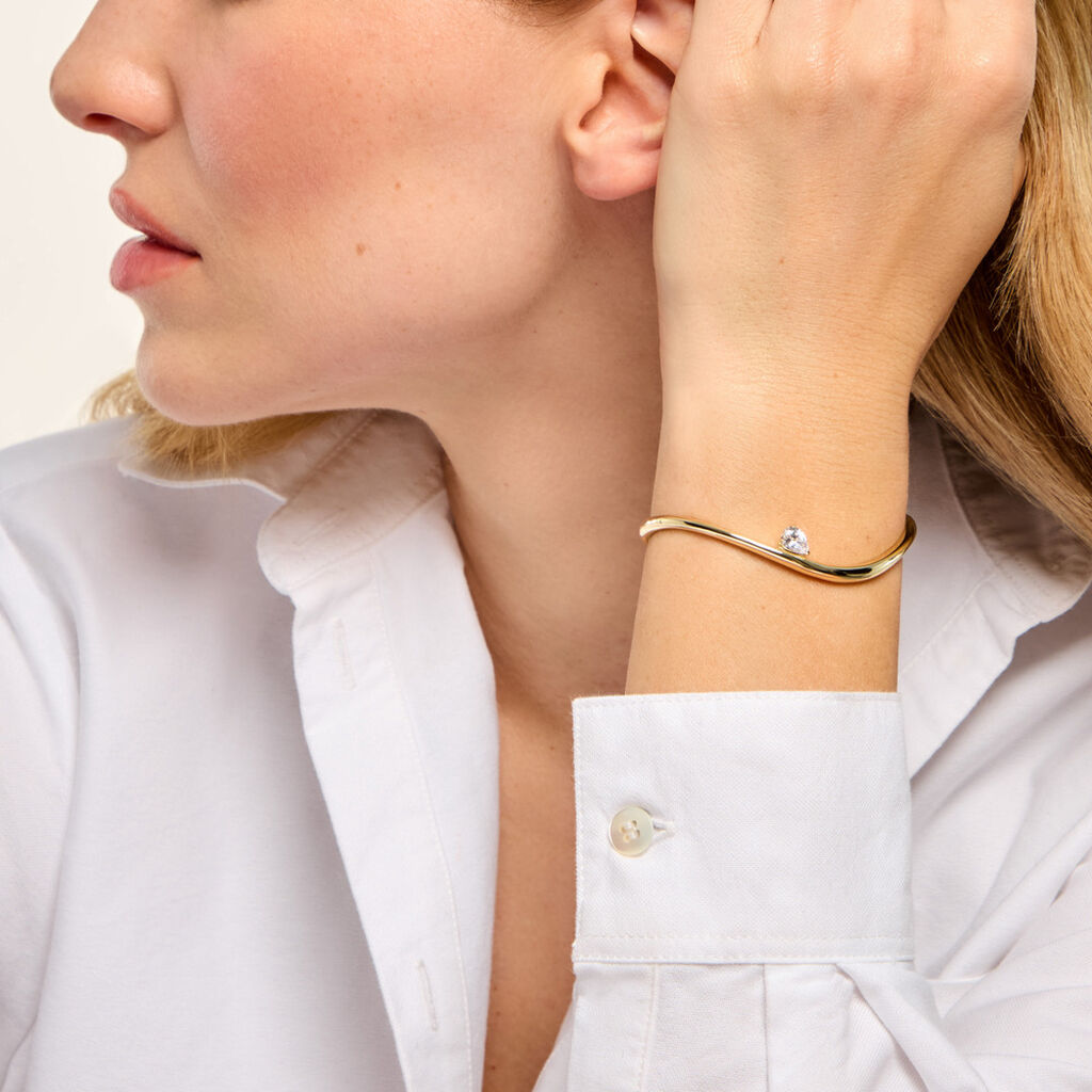 Bracelet Jonc Sunset Riviera Argent Dor&eacute; A L'Or 750/1000 Oxyde De Zirconium - Bracelets joncs Femme | Histoire d&rsquo;Or