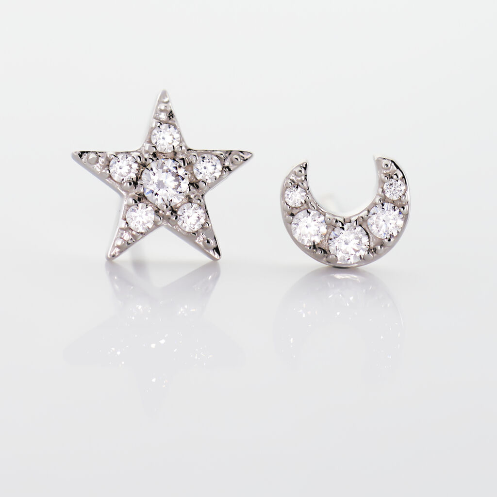 Boucles D'oreilles Puces Eden Or Blanc Oxyde De Zirconium - Boucles d'Oreilles Etoile Femme | Histoire d’Or
