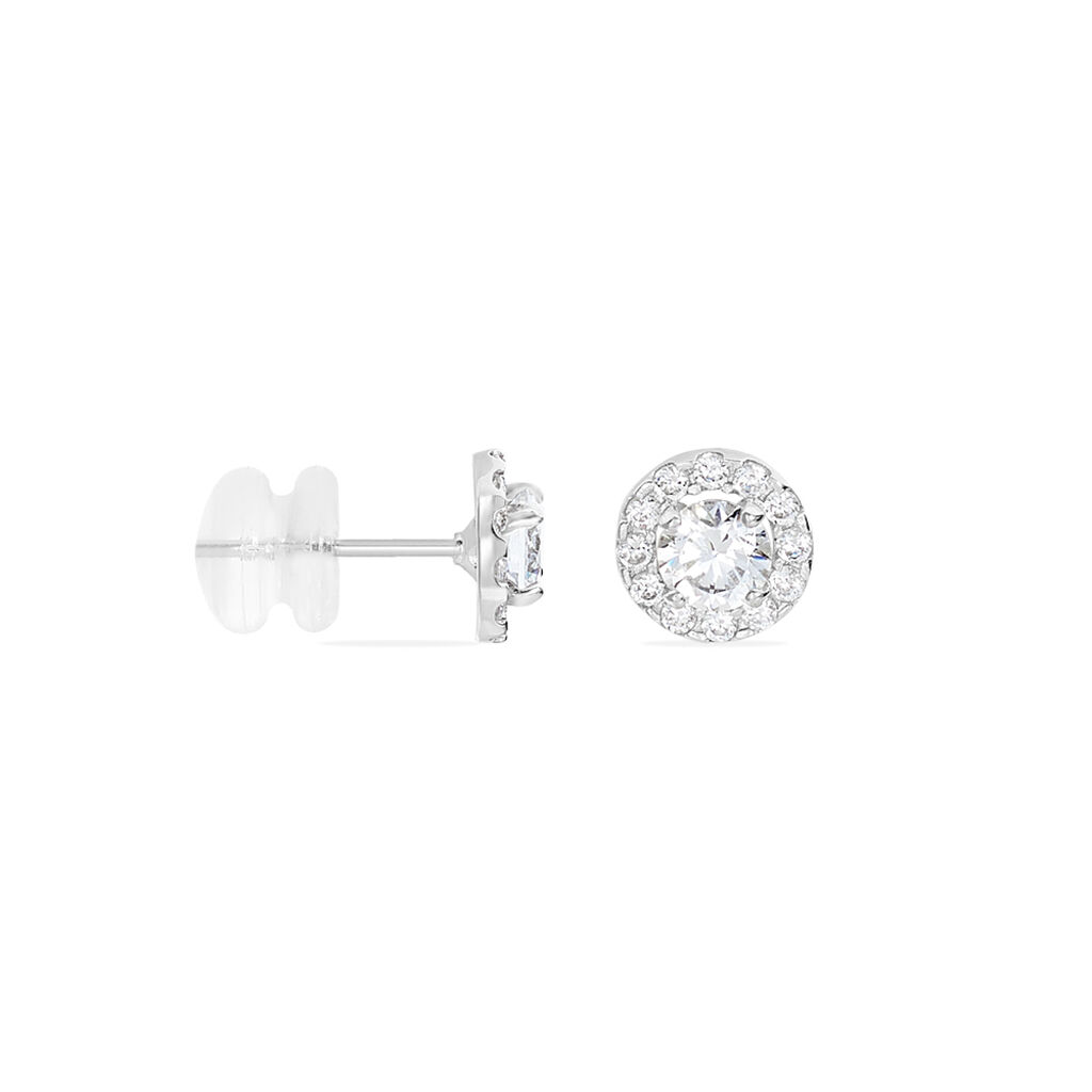 Boucles D'oreilles Puces Rosalie Or Blanc Oxyde De Zirconium - Clous d'oreilles Femme | Histoire d’Or