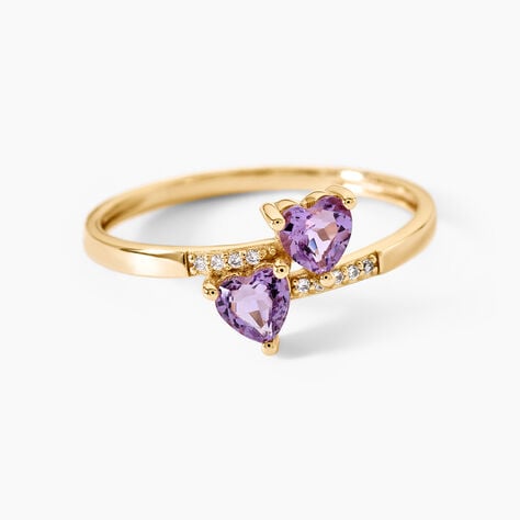 Bague Myrtie Argent Dor&eacute; A L'Or 750/1000 Am&eacute;thyste Oxyde De Zirconium - Bagues solitaires Femme | Histoire d&rsquo;Or