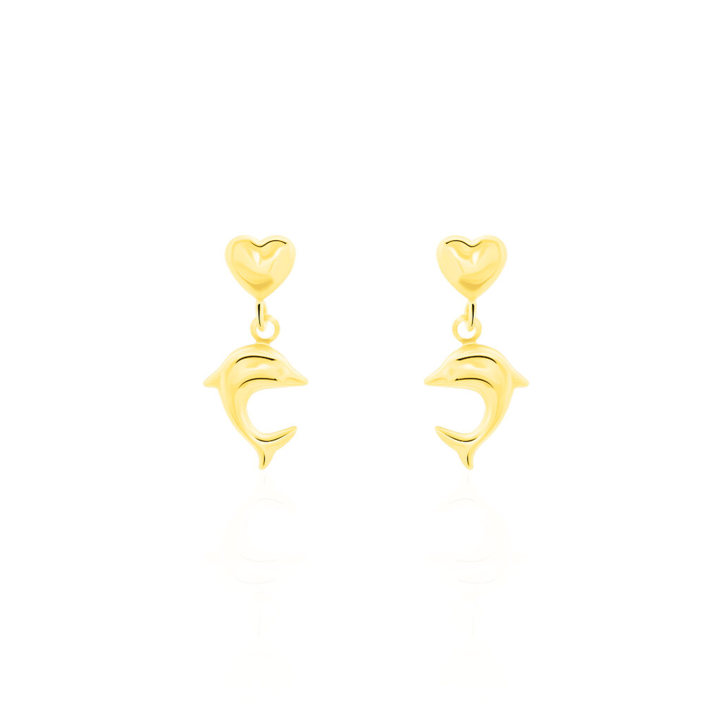 Boucles D'oreilles Pendantes Fulvie Coeurs Et Dauphin Or Jaune - Boucles d'oreilles pendantes Femme | Histoire d’Or
