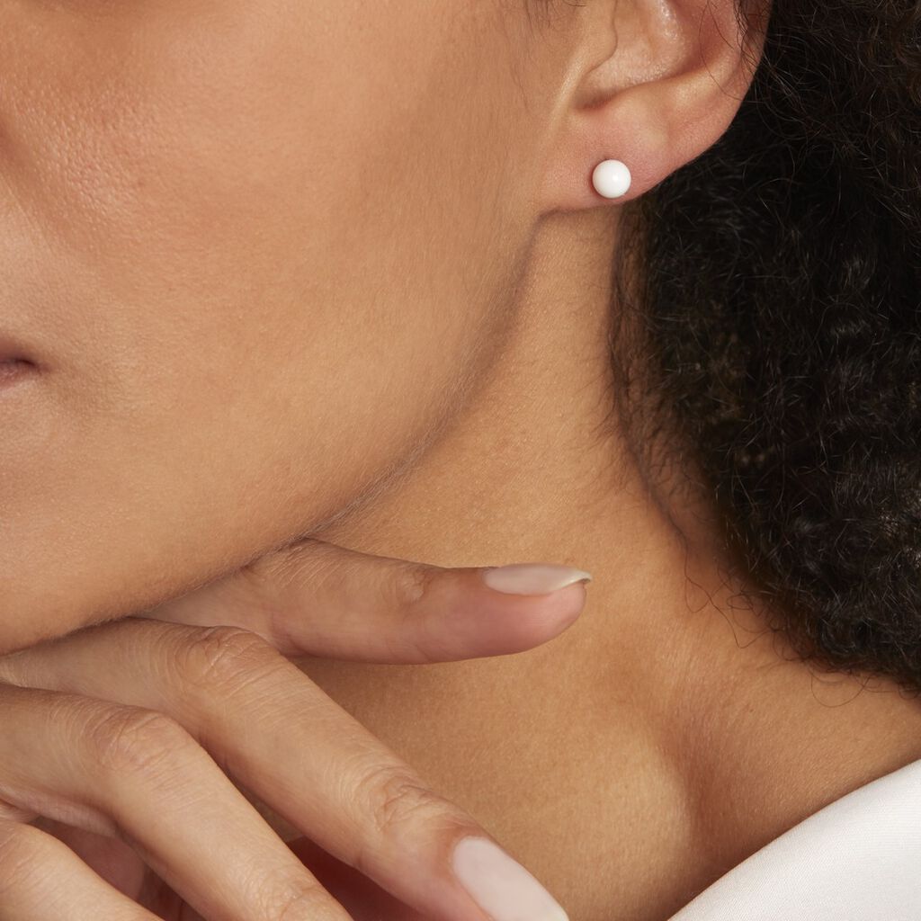 Boucles D'oreilles Puces Solene Argent Blanc Céramique - Boucles d'oreilles fantaisie Femme | Histoire d’Or