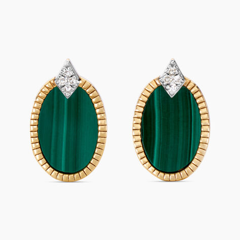 Boucles D'oreilles Puces Tahina Or Jaune Malachite Diamant - Clous d'oreilles Femme | Histoire d’Or