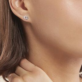 Boucles D'oreilles Puces Edmee Double Cercles Or Blanc Oxyde - Clous d'oreilles Femme | Histoire d’Or