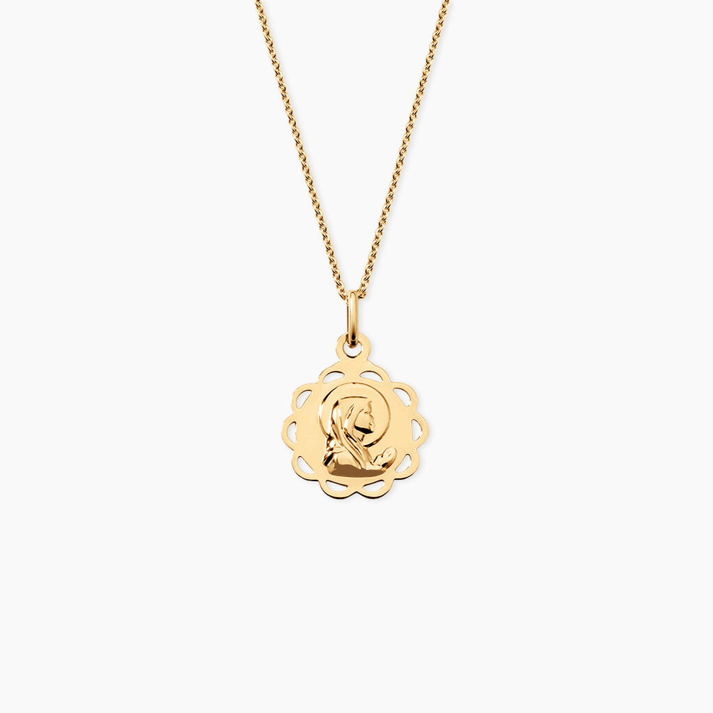 Pendentif Vierge Rond Dentelle Argent Dor&eacute; A L'Or 750/1000 - Pendentifs Communion Femme | Histoire d&rsquo;Or