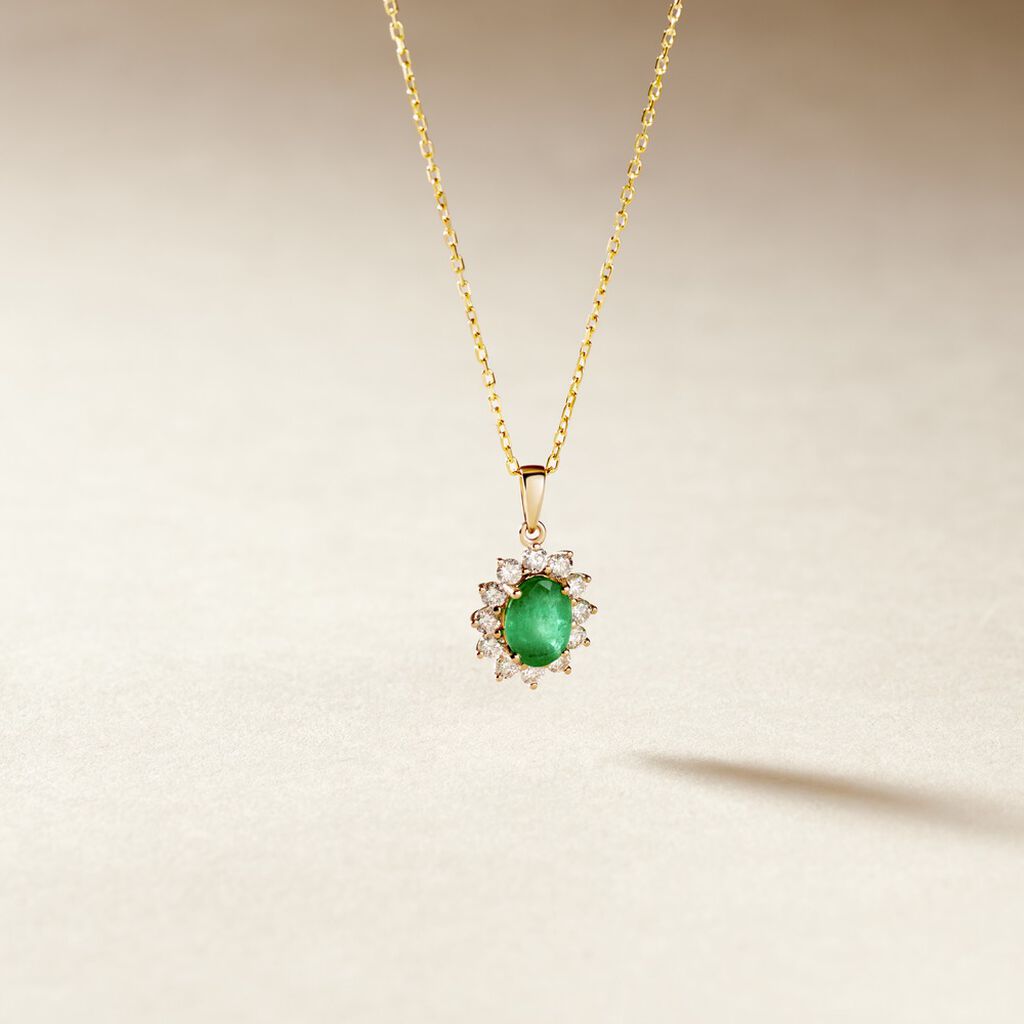 Pendentif Or Jaune Emeraude Diamants - Pendentifs Femme | Histoire d’Or