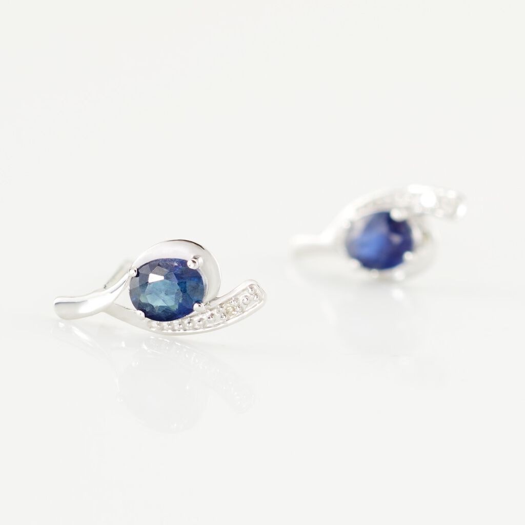 Bijoux D'oreilles Emotion Or Blanc Saphir Diamant - Clous d'oreilles Femme | Histoire d’Or