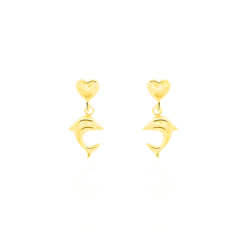 Boucles D'oreilles Pendantes Fulvie Coeurs Et Dauphin Or Jaune - Boucles d'Oreilles Coeur Femme | Histoire d’Or