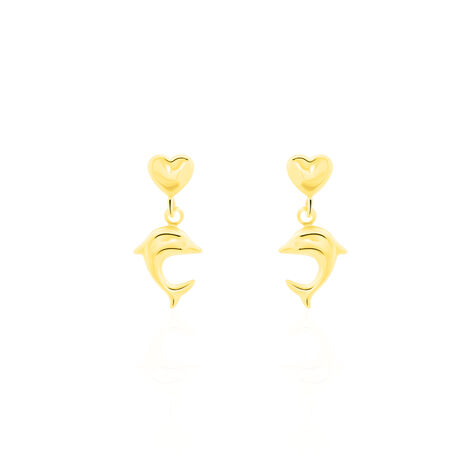 Boucles D'oreilles Pendantes Fulvie Coeurs Et Dauphin Or Jaune - Boucles d'Oreilles Coeur Femme | Histoire d’Or