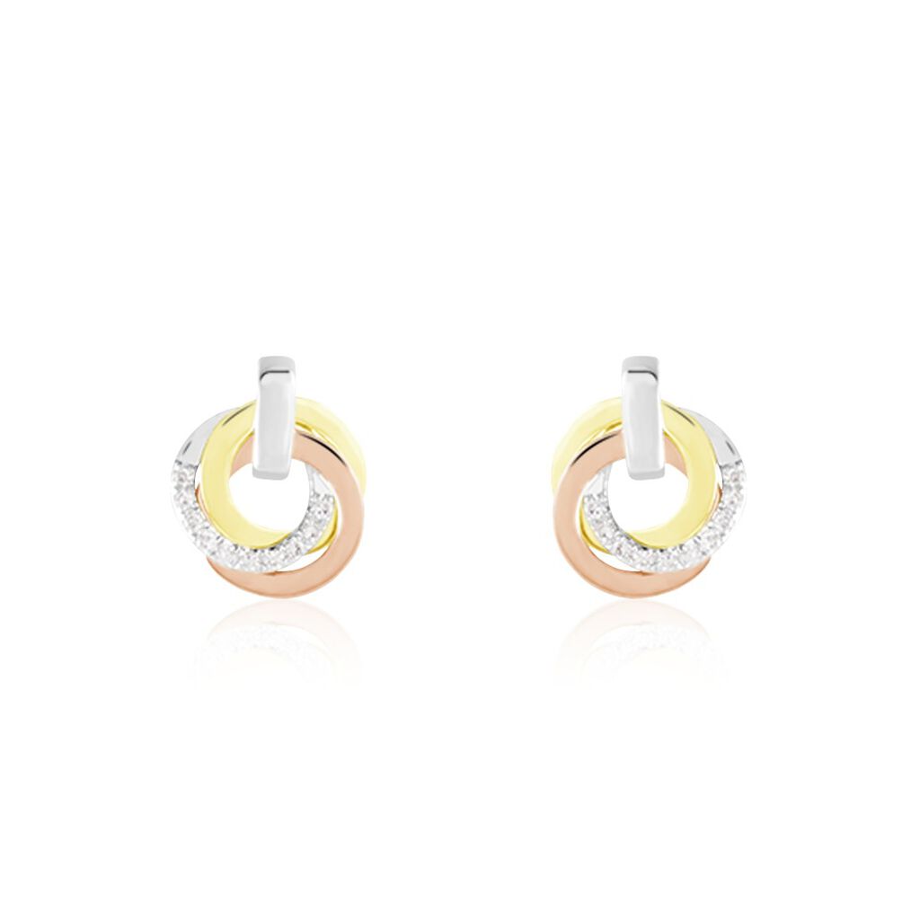 Boucles D'oreilles Puces Or Tricolore Vanadissa Diamants - Clous d'oreilles Femme | Histoire d&rsquo;Or
